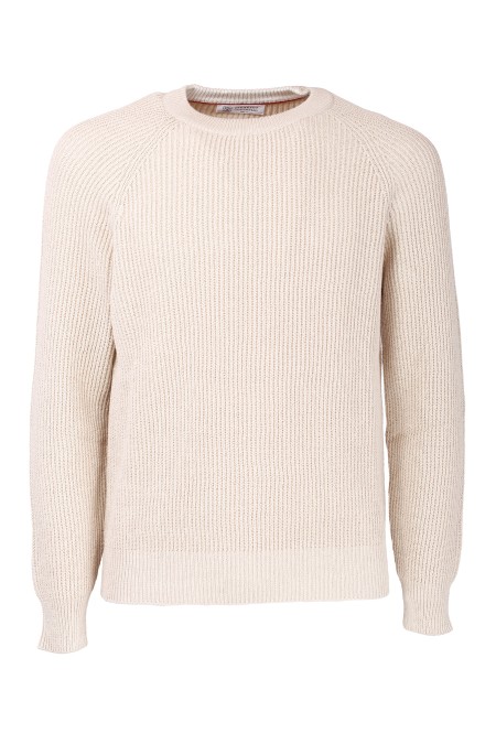 Shop BRUNELLO CUCINELLI  Pullover: Brunello Cucinelli English rib malfilé cotton sweater.
Crew neck.
English shirt.
Composition: 100% Cotton.
Made in Italy.. M2W706000-C9710